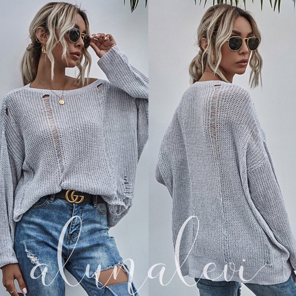 greydistressed oversized knit sweater - Picture 3 of 8